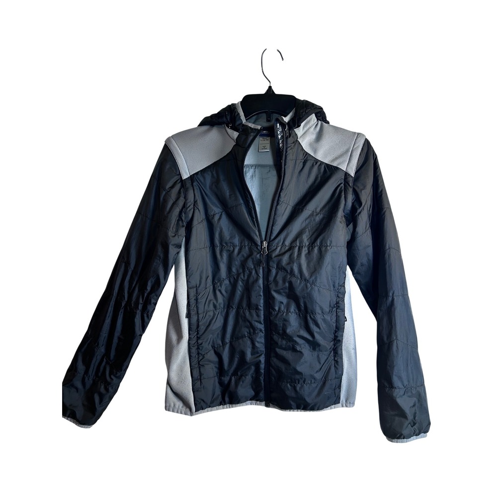 REI Hooded Jacket Size L 14-16 Black Gray Quilted Mesh Hybrid Boys